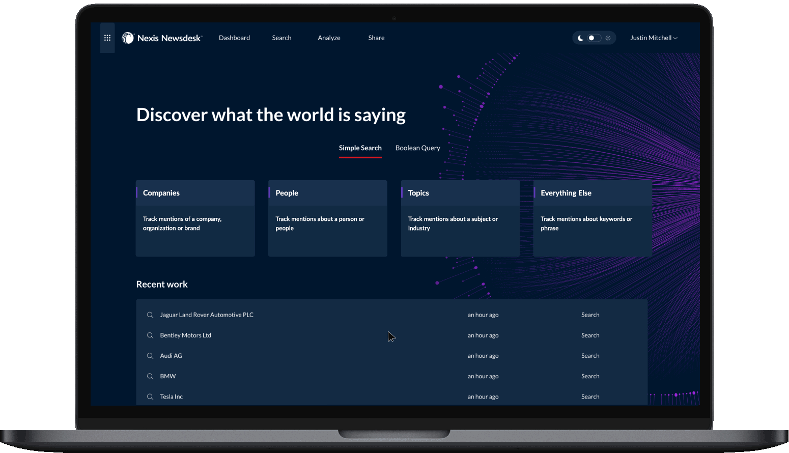 Nexis Newsdesk product interface